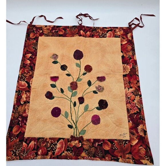 Handmade Autumn Floral Quilt Wall Hanging Decor With Ties Signed By Sheri hoss - Picture 1 of 9